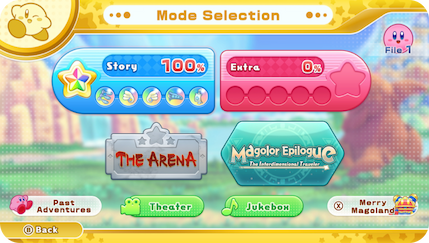Additional mode select screen