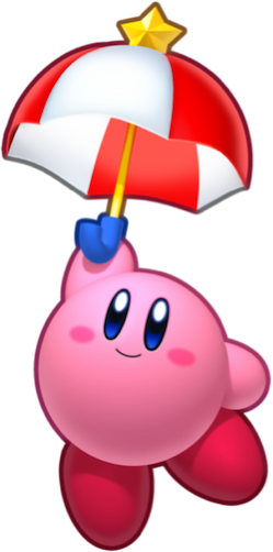 Se muestra a Kirby Sombrilla flotando